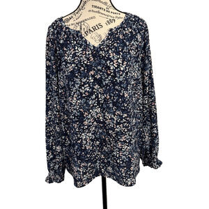 Jessica Simpson Women’s Peasant Blouse Large Blue Floral Boho Cottage Core